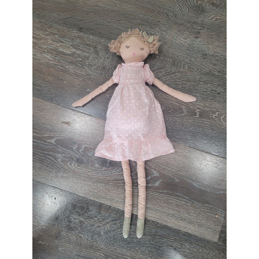 Anthropologie Doll 19" Pink Polka Dot Dress Stuffed Girl #7‎